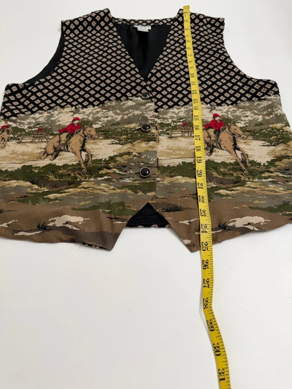 Vintage Koret Equestrian‎ Print Button-Front Vest Cottagecore Western Size 14